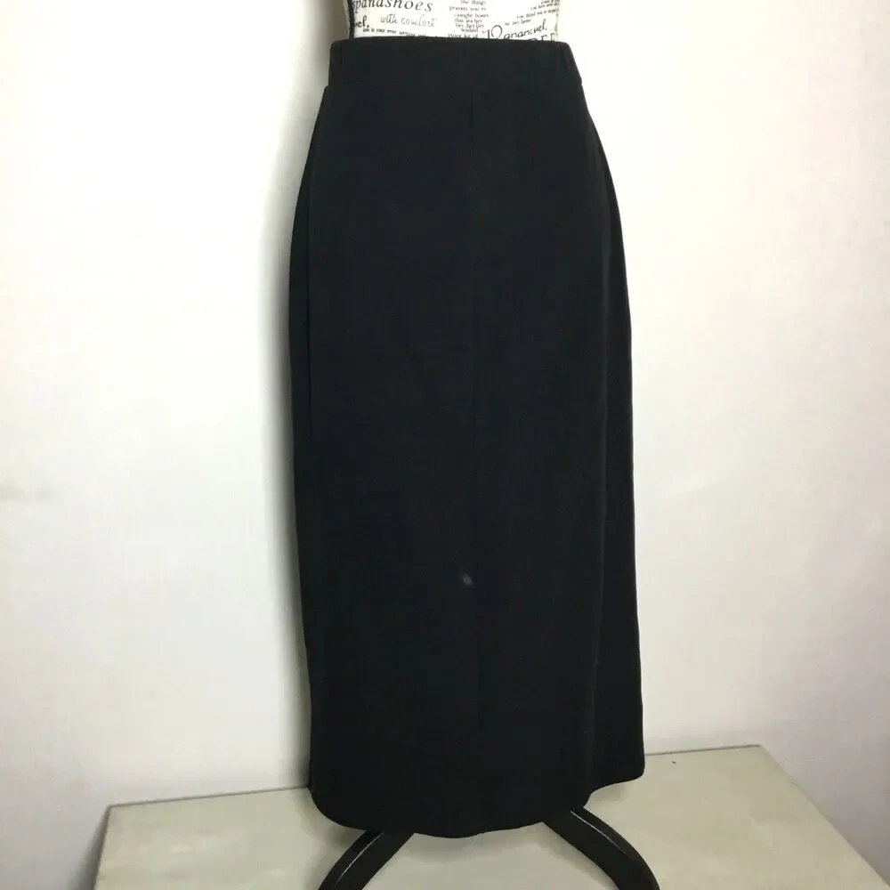 Black ribbed knit pencil skirt stretchy classic minimalist waist 28”-31
